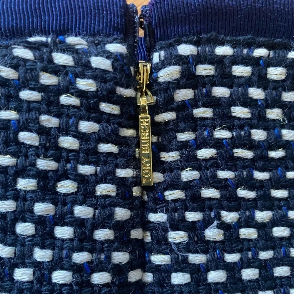 Tory Burch Tweed Navy Cream Gold Skirt
